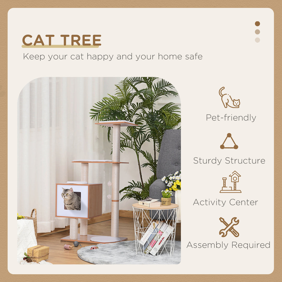 Wooden Cat Tree with Scratching Post