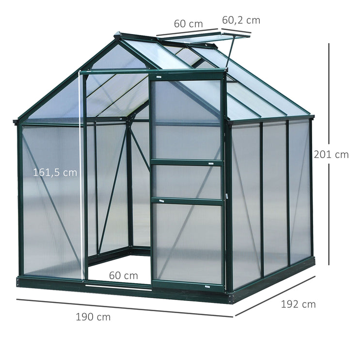 Large Walk-In Greenhouse Polycarbonate Garden Greenhouse Plants Grow Galvanized Base Aluminium Frame w/ Slide Door