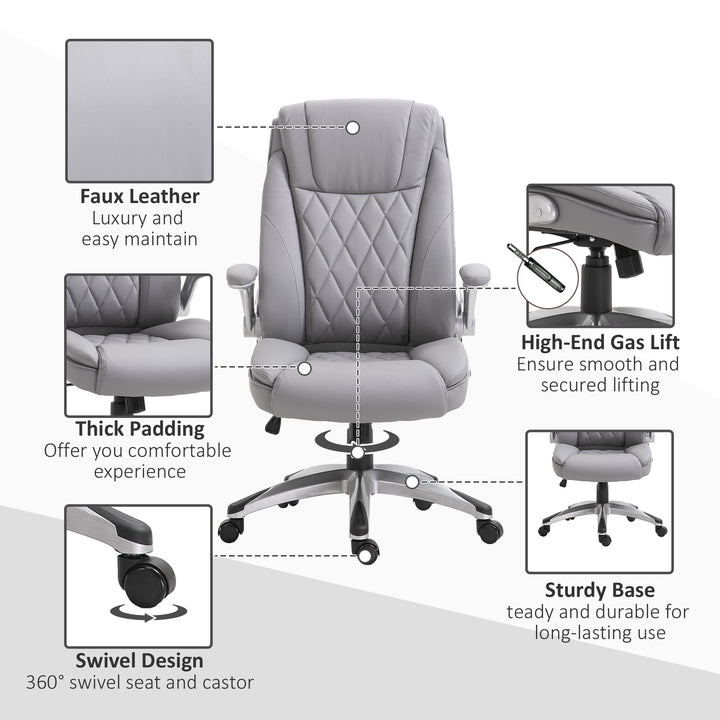 Vinsetto High Back Executive Office Chair, PU Leather, Flip-up Arm, Adjustable, Grey