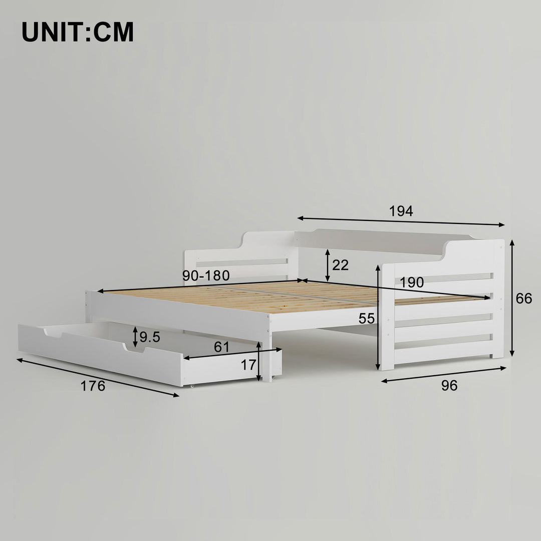 Single Guest Sofa Bed with Pull-Out Trundle and Storage Drawer