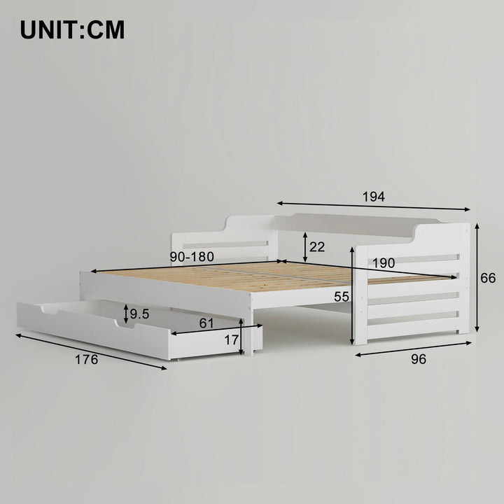 Single Guest Sofa Bed with Pull-Out Trundle and Storage Drawer