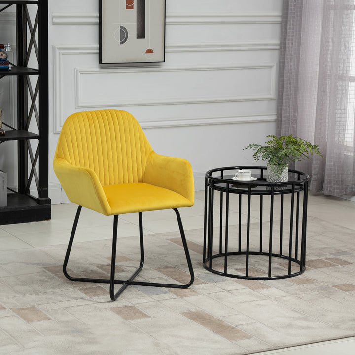 Modern Arm Chair Upholstered Accent Chair with Metal Base for Living Room Yellow