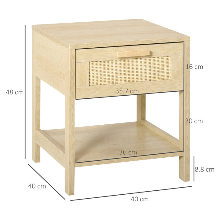 HOMCOM Bedside Table with Rattan Accent Drawer and Lower Shelf