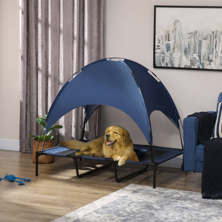 Elevated Pet Retreat: Waterproof Mesh Cot with UV Canopy for XL Dogs