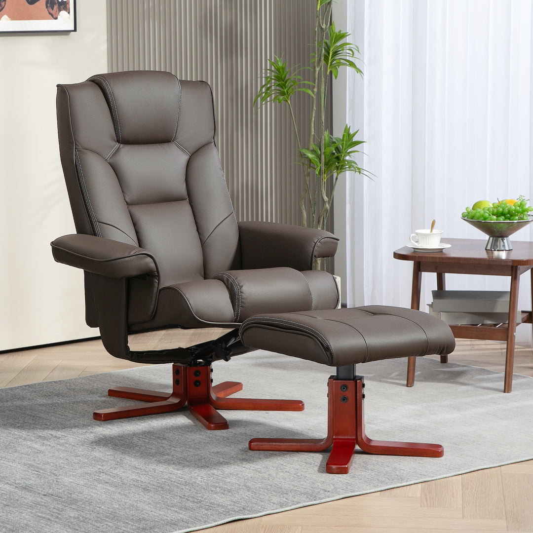 Faux Leather Manual Recliner and Footstool Set - Brown