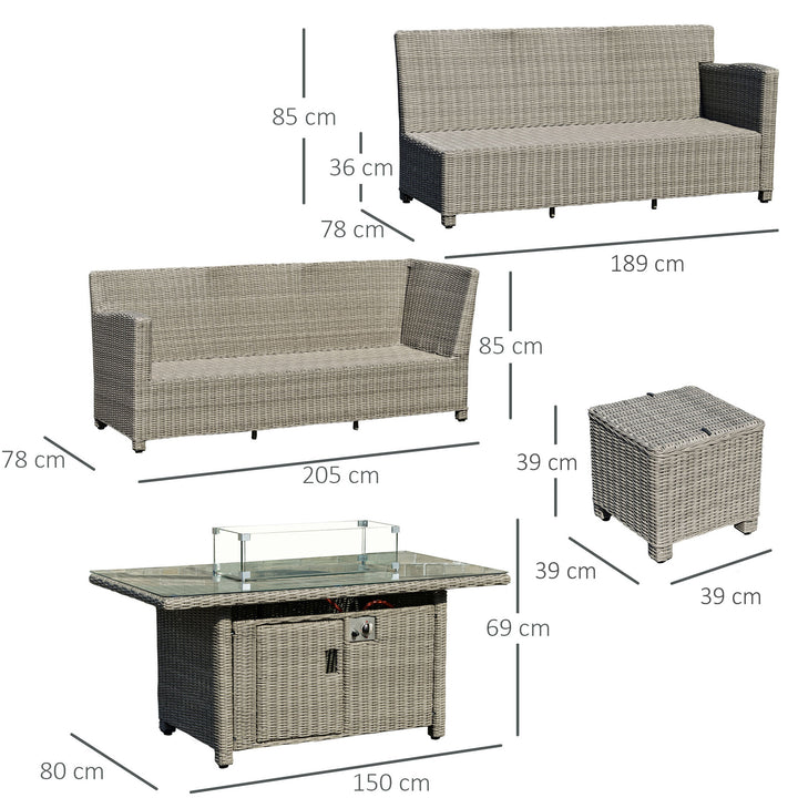 8-Seater Outdoor PE Rattan Sofa Set Conversation Set w/ Fire Pit Table