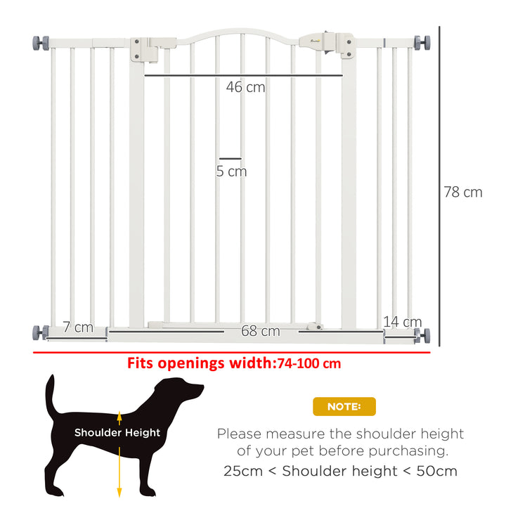 Metal 74-100cm Adjustable Pet Gate Safety Barrier w/ Auto-Close Door White