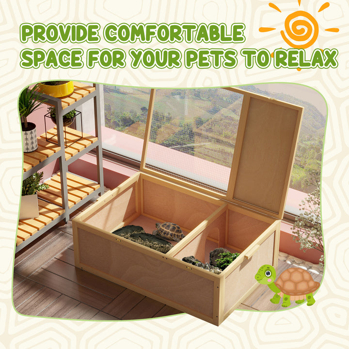 94 cm Wooden Tortoise House Turtle Terrarium/ Small Reptile Enclosure with Two Room Design