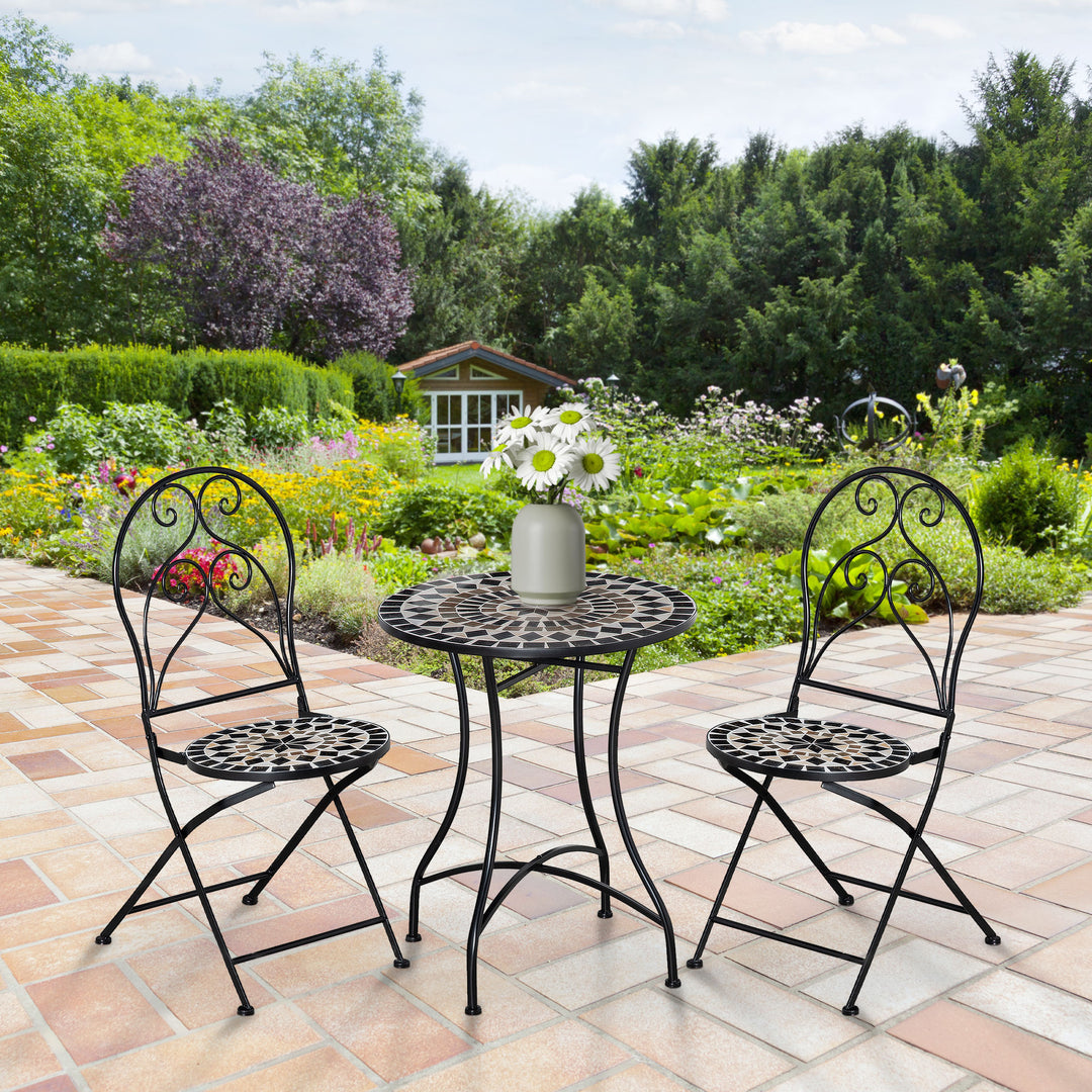 3 Piece Garden Outdoor Bistro Set with Coffee Table and 2 Folding Chairs