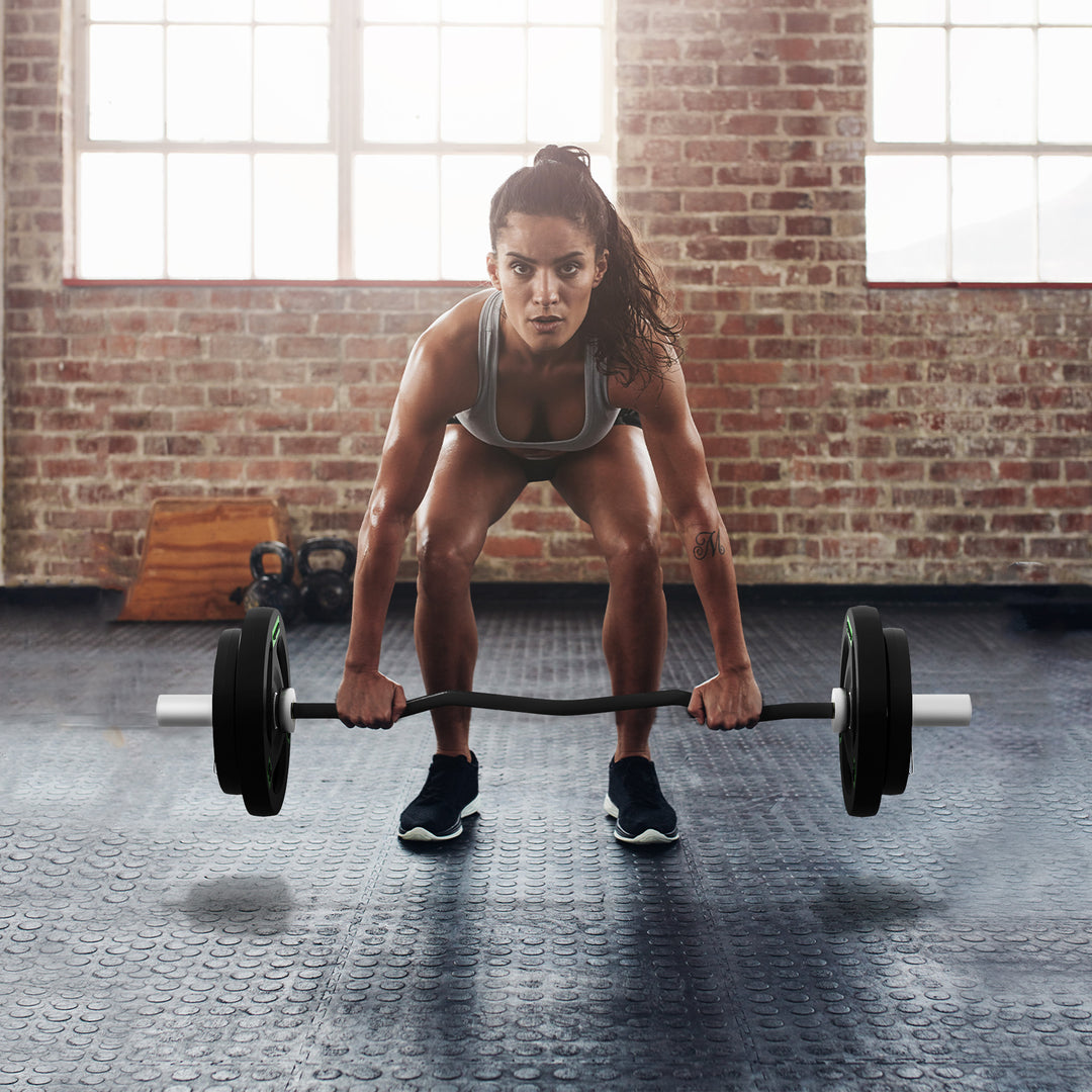 Olympic EZ Curl Bar with 30kg Weight Plates