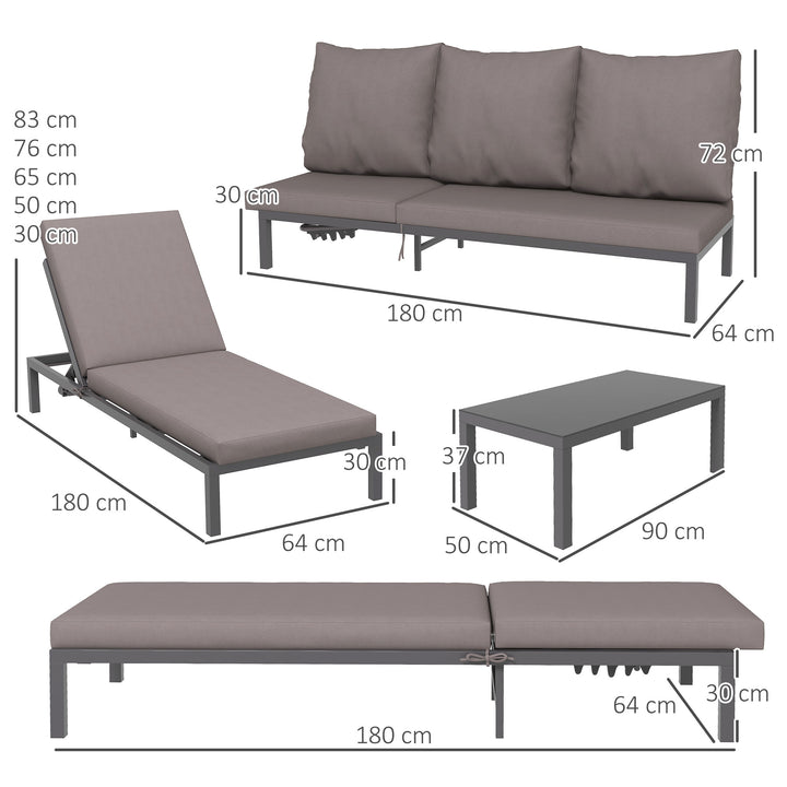 3 Pieces Garden Sun Loungers Set with Cushion