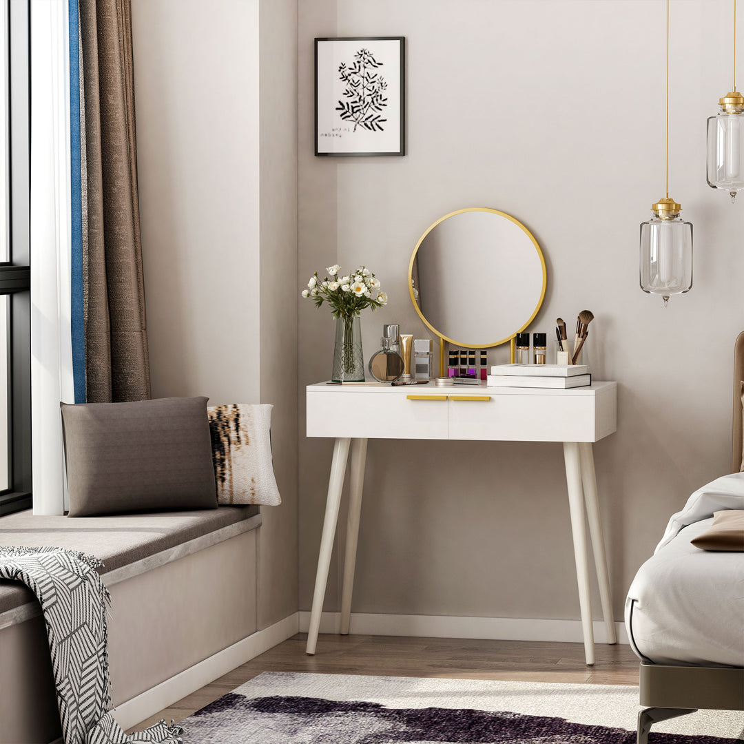 Modern Dressing Table with Round Mirror