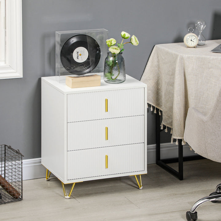 Elegant Chest of Three Drawers - White/Gold-Tone