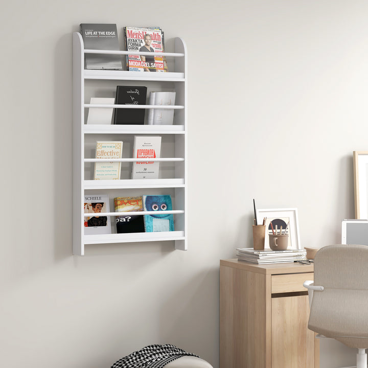 Wood Wall/Standing Magazine Holders Book Rack Shelf 4 Tiers Space Saving Design Water Resist Home Office Decoration