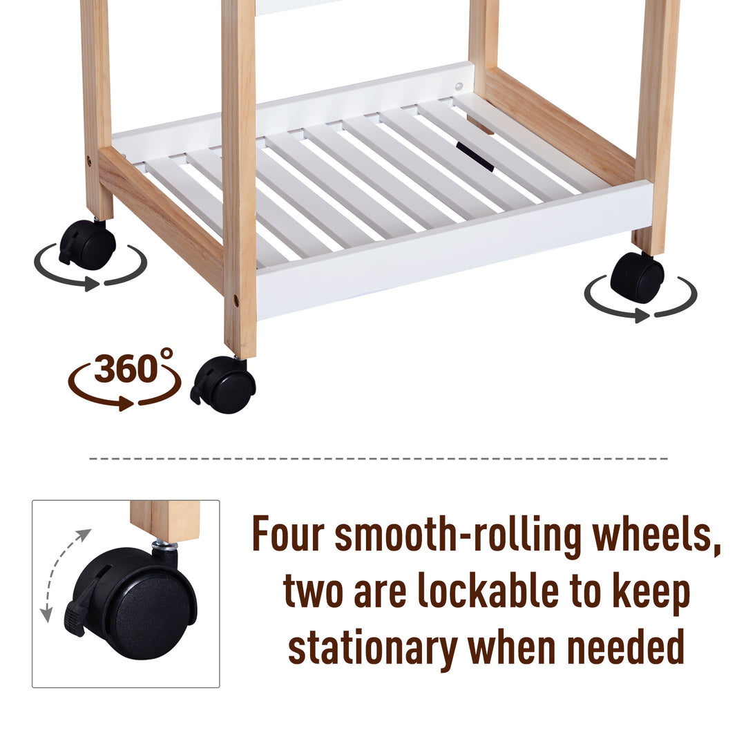 3-Tier Mobile Kitchen Trolley Cart Storage Shelves Rack Rolling Wheels White 46 x 35 x 74.5 cm