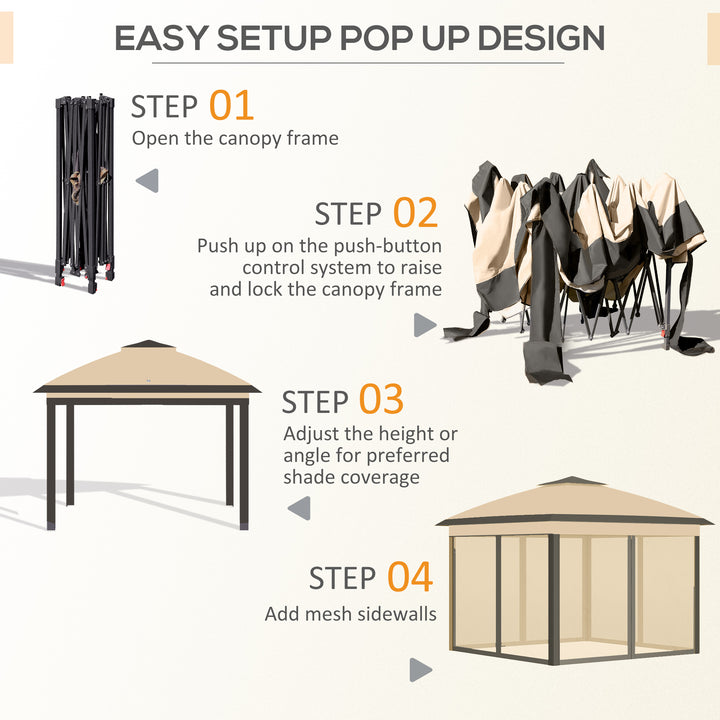 Pop-Up Gazebo: 11' x 11' Double-Roof Shelter with Mesh Sidewalls