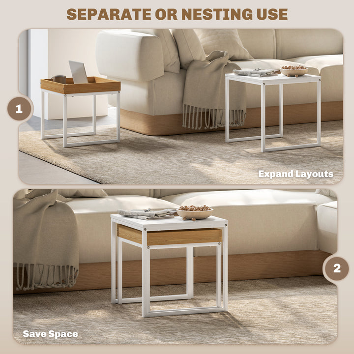 Set of Two Boxy Nesting Tables - White/Wood-Effect