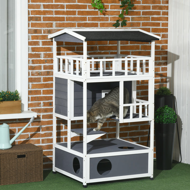 Cats Fir Wood 3-Tier Waterproof Play House Grey