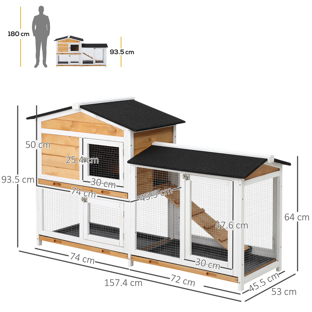 2-Tier Rabbit Hutch Wooden Guinea Pig House Pet Cage Outdoor w/ Sliding-out Tray Ramp