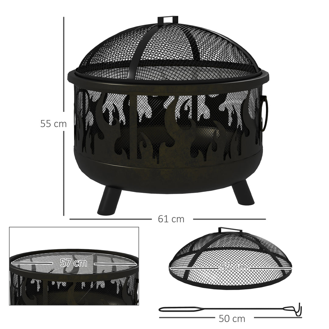 Fire Pit Bowl: 2-In-1 Metal Round Firepit with Lid