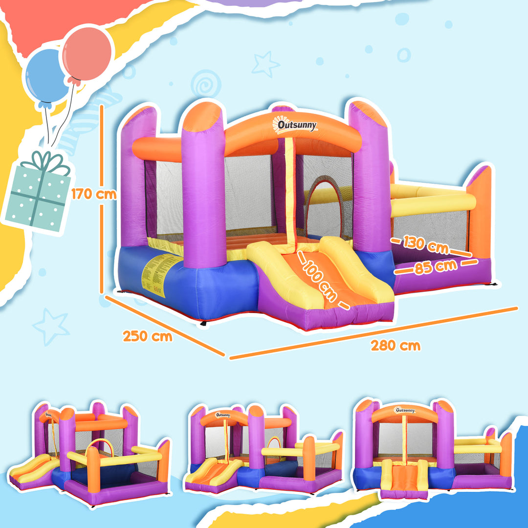 Kids Bounce Castle House Inflatable Trampoline Slide Water Pool 3 in 1 with Inflator for Kids Age 3-12 Multi-color 3 x 2.8 x 1.7m