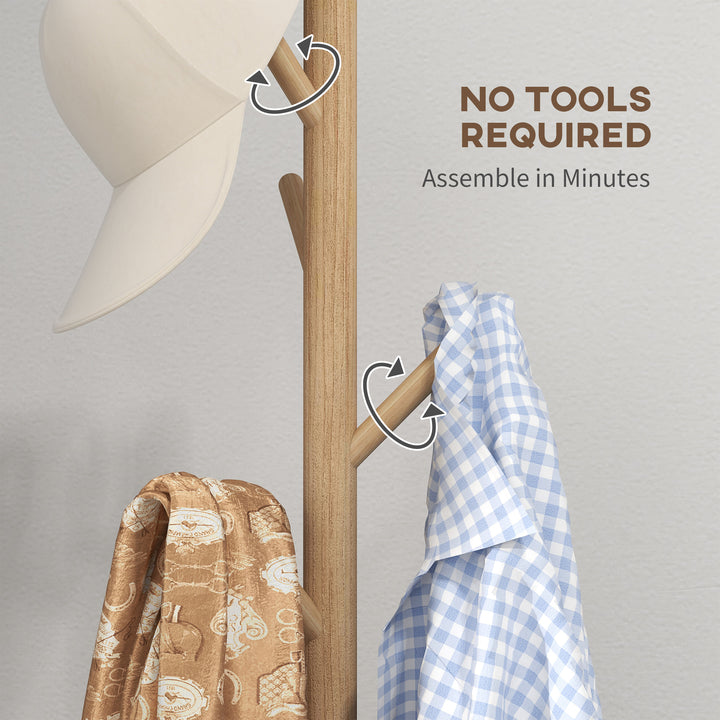 Eight-Hook Wooden Coat Rack - Natural