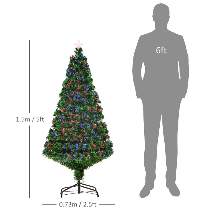 5FT Green Fiber Optic Xmas Tree Pre-Lit Fibre Optic Artificial Christmas Tree Multi-Colour