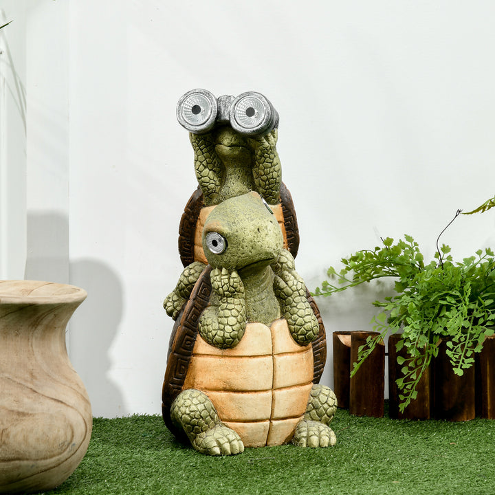 Vivid 2 Tortoises Garden Statue with Solar LED Light