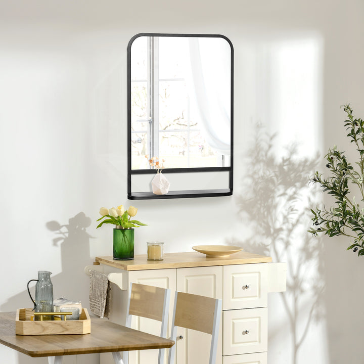 Black Rectangle Mirror Rectangular Wall Mirror with Storage Shelf for Fireplace/Entryway/Hallway/Living Room