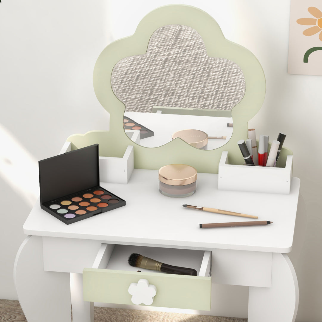 Kids Vanity Table with Mirror and Stool