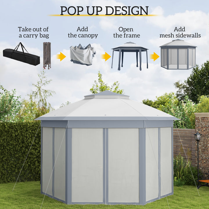 Hexagon Patio Gazebo Pop Up Gazebo Outdoor Double Roof Instant Shelter with Netting