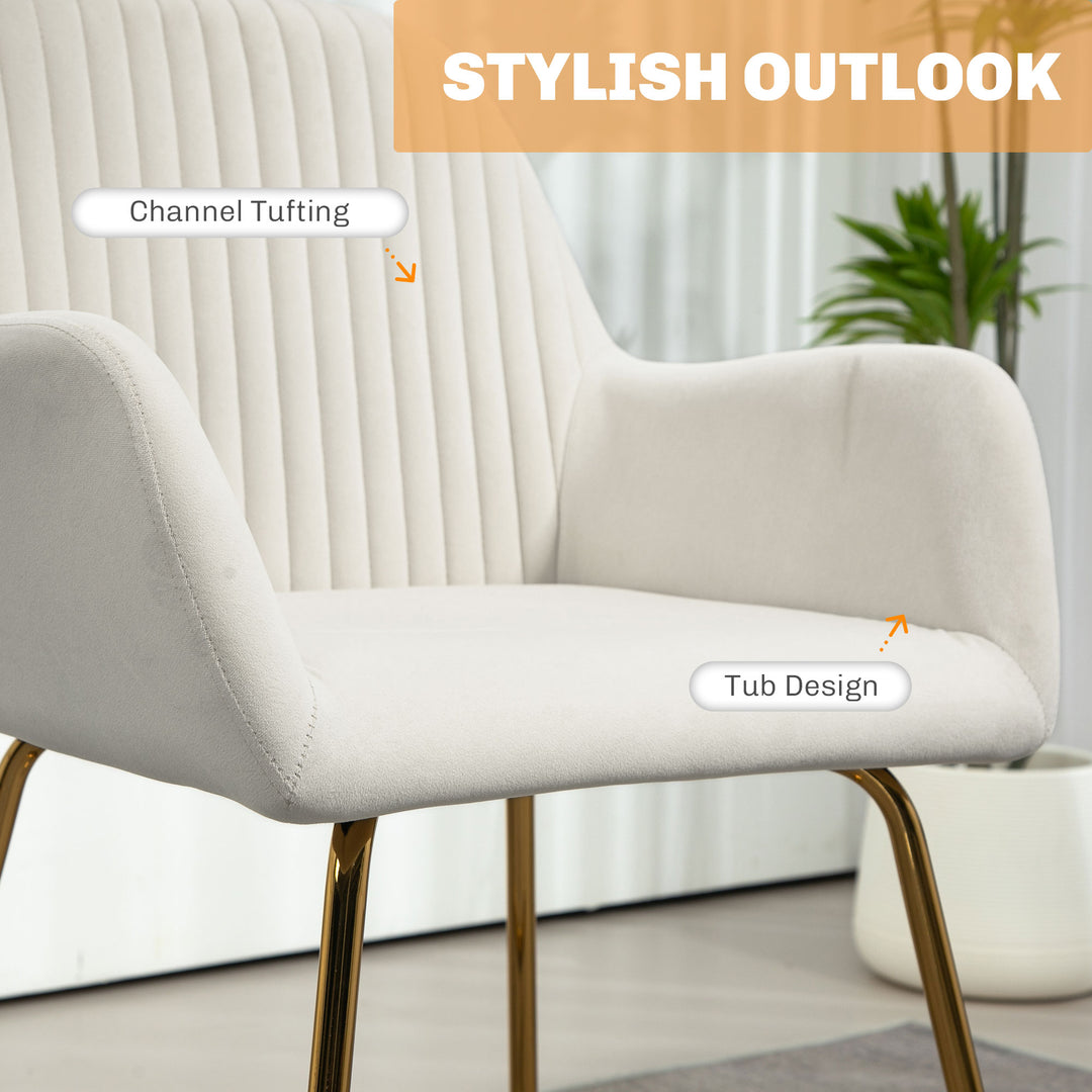 Modern Arm Chair Upholstered Accent Chair with Metal Base for Living Room Cream White