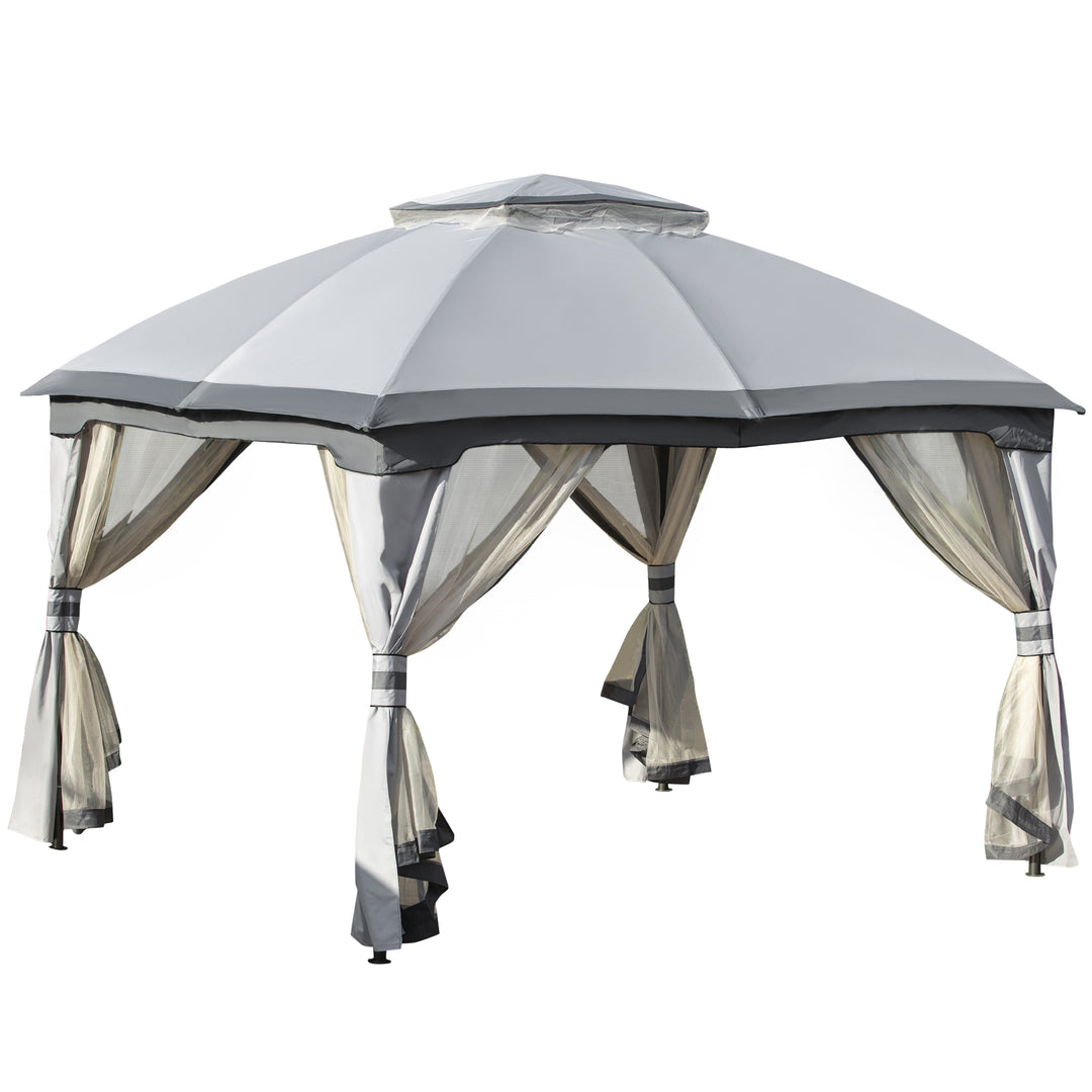 3.7 x 3(m) Metal Gazebo Canopy Party Tent Garden Patio Shelter with Netting Sidewalls & Double Tiered Roof