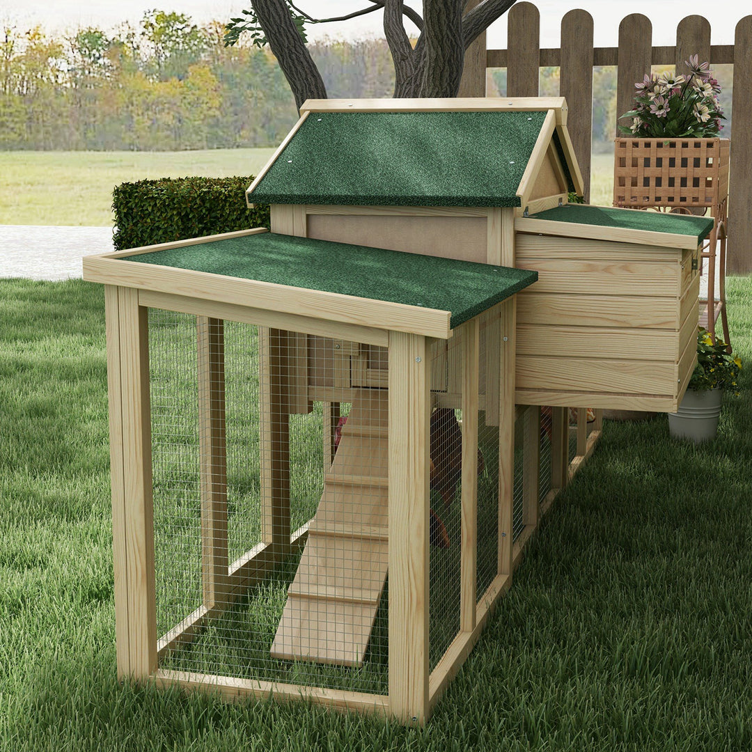 Large Chicken Coop with Run Backyard Hen House Poultry Coops Cages with Nesting Box Wooden 204 x 85 x 93cm