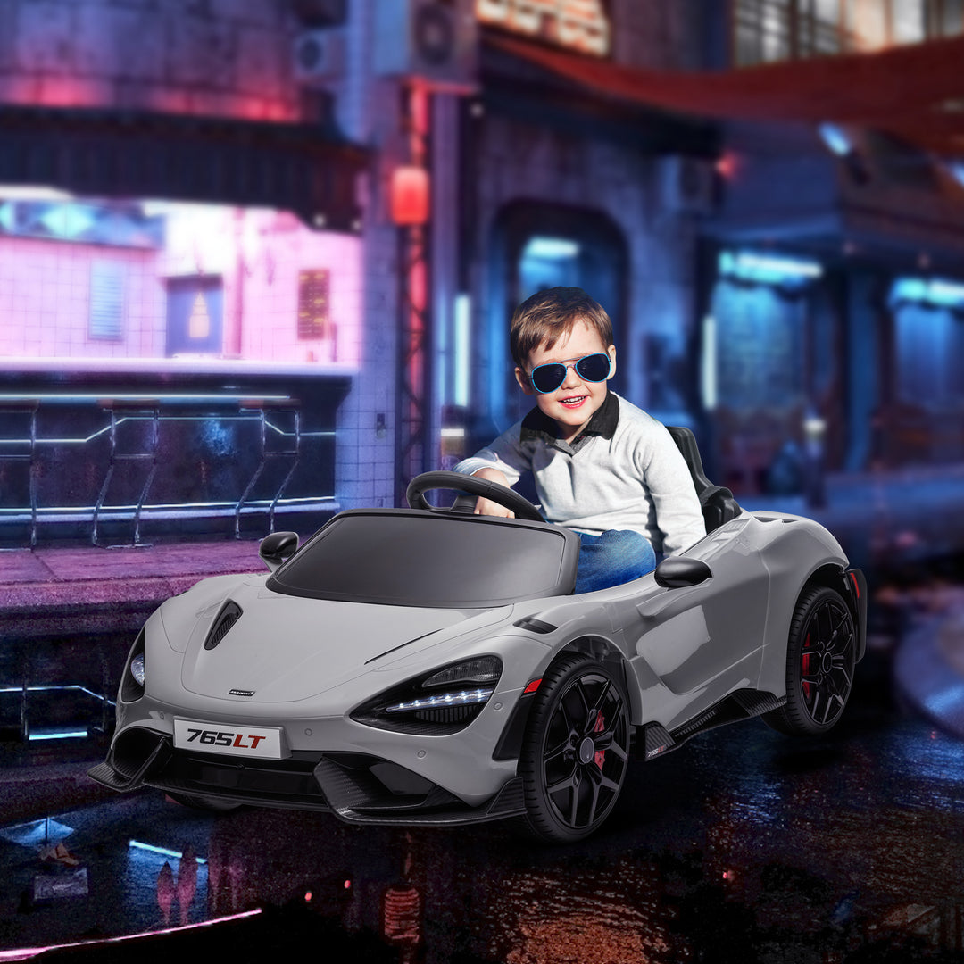 McLaren 765LT Licensed 12V Kids Electric Ride on Car with Butterfly Doors Remote Control Training Wheels Grey