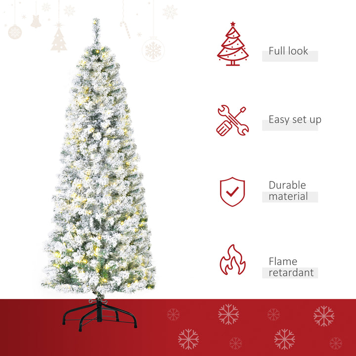 6 Feet Prelit Artificial Snow Flocked Christmas Tree with Warm White LED Light