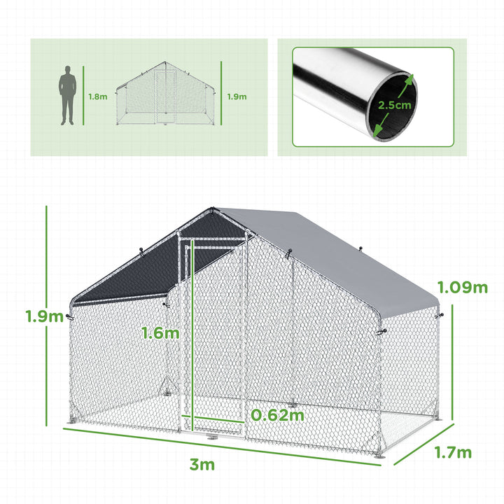 Galvanised Walk In Chicken Coop Hen House w/ Water-Resist Cover