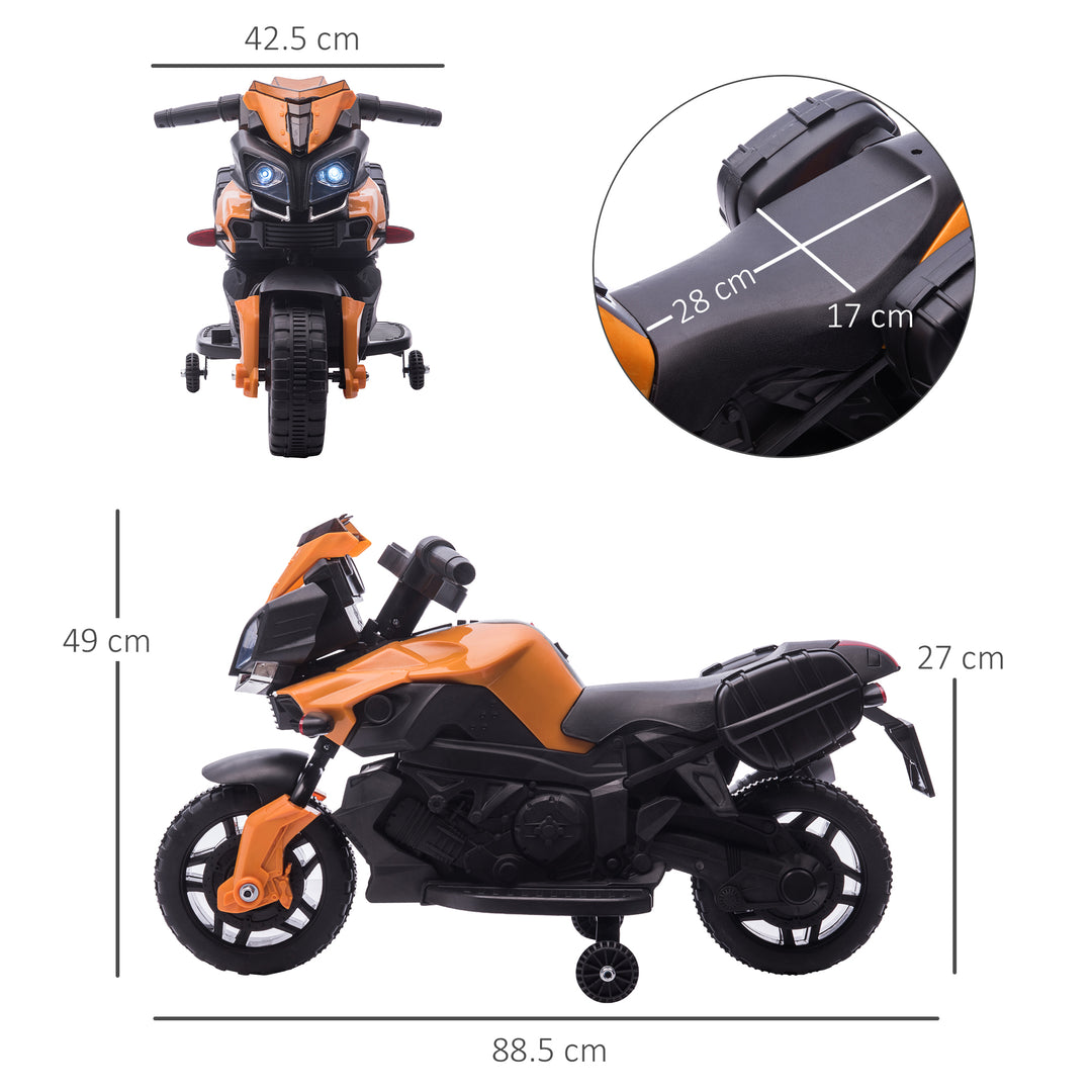 Kids Electric Pedal Motorcycle Ride-On Toy Battery Powered Rechargeable 6V Realistic Sounds 3 km/h Max Speed for Girls Boy 18-48 months Orange