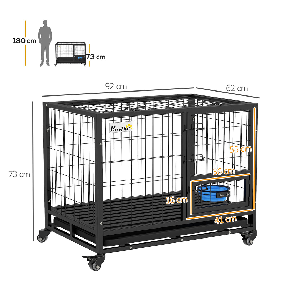 Heavy Duty Dog Crate on Wheels w/ Bowl Holder