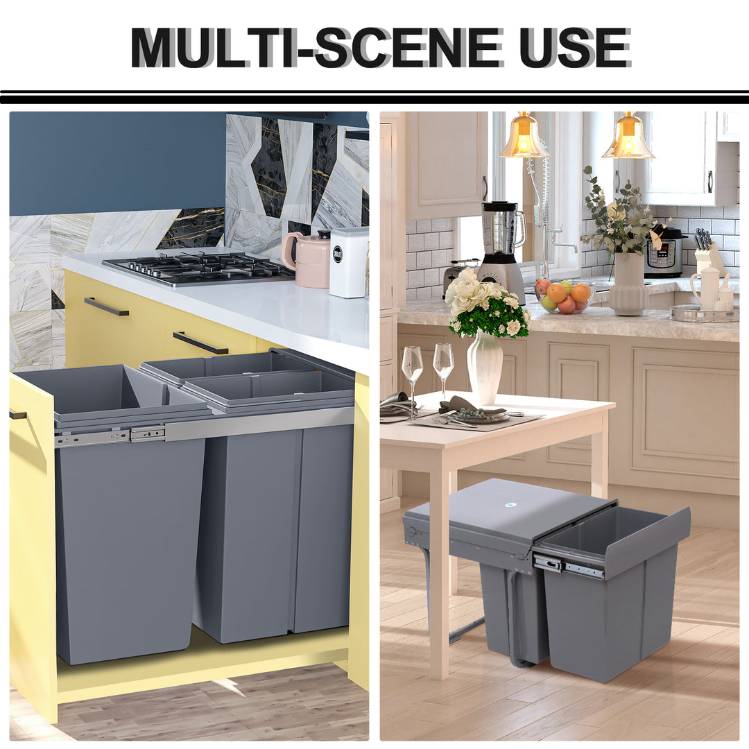 Kitchen Recycle Waste Bin Pull Out Soft Close Dustbin Recycling Cabinet Trash Can Grey (40L (1x20L+2x10L))