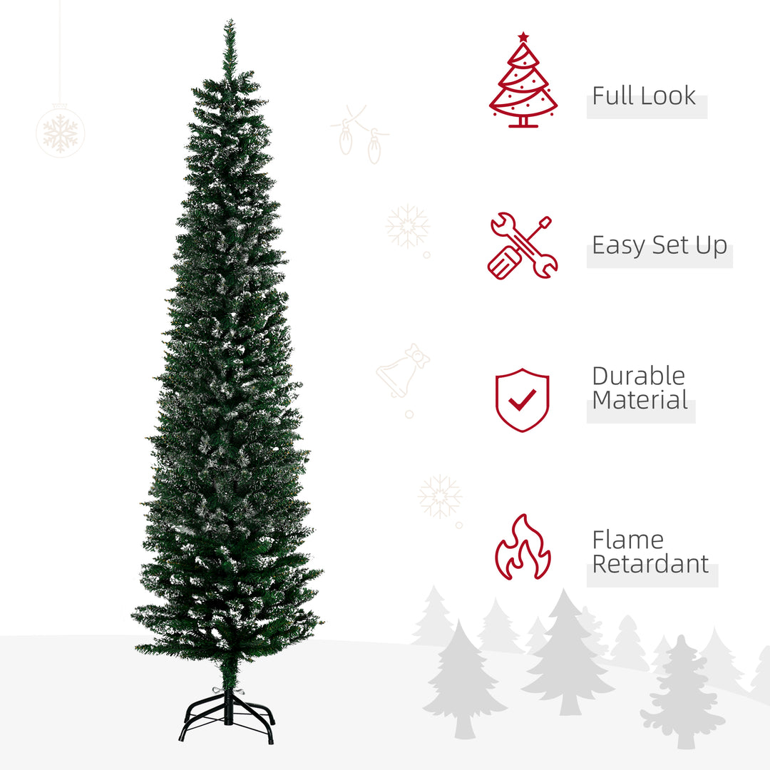 6.5FT Artificial Snow Dipped Christmas Tree Xmas Pencil Tree Holiday Home Indoor Decoration with Foldable Black Stand