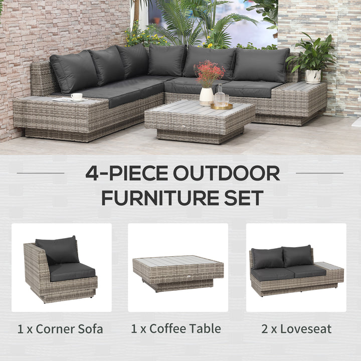 5-Seater Rattan Garden Furniture Outdoor Sectional Corner Sofa and Coffee Table Set Conservatory Wicker Weave w/ Armrest Cushions