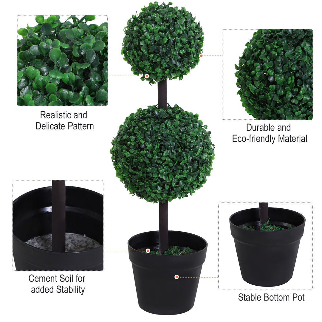 Set of 2 Artificial Boxwood Ball Topiary Trees Potted Decorative Plant Outdoor and Indoor Décor (67cm)