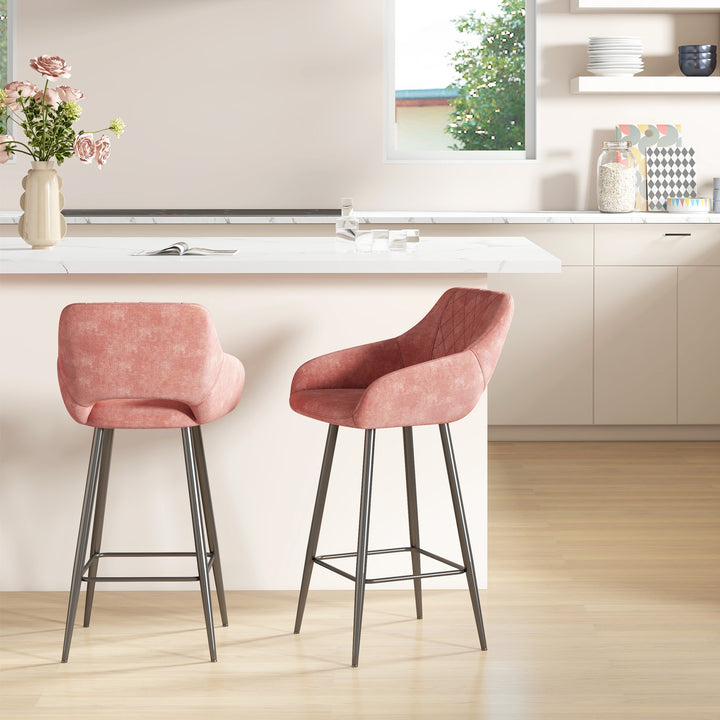 Set of Two Velvet-Feel Bar Stools - Pink