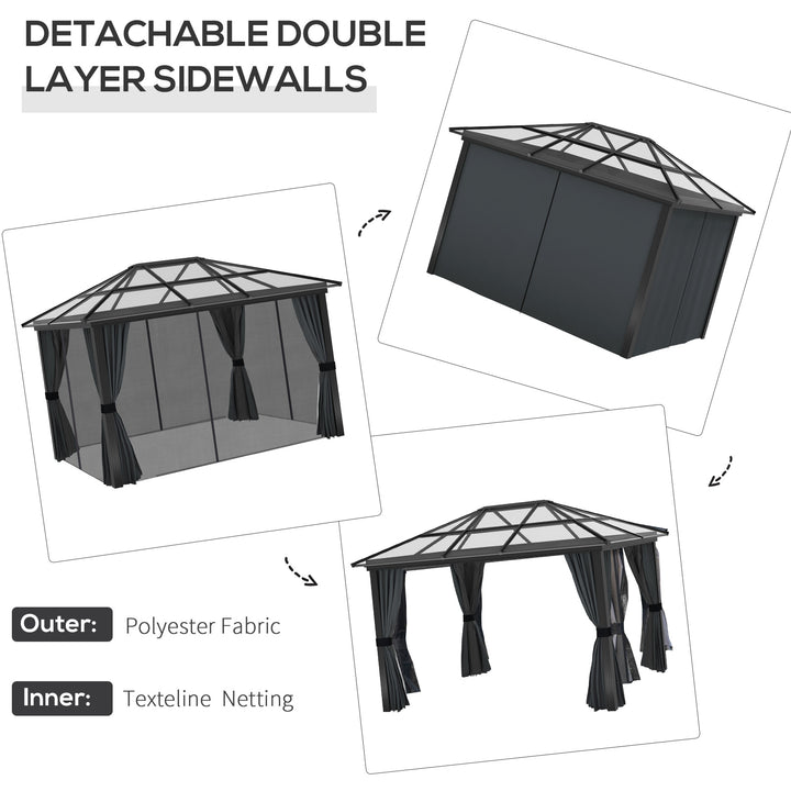 3 x 3.6m Hardtop Gazebo w/ UV Resistant Polycarbonate Roof & Aluminium Frame