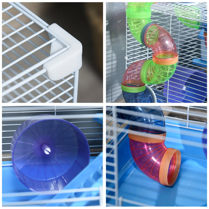 2 Tier Hamster Cage Carrier Habitat Small Animal House with Exercise Wheels Tunnel Tube Water Bottle Dishes for Dwarf Mice