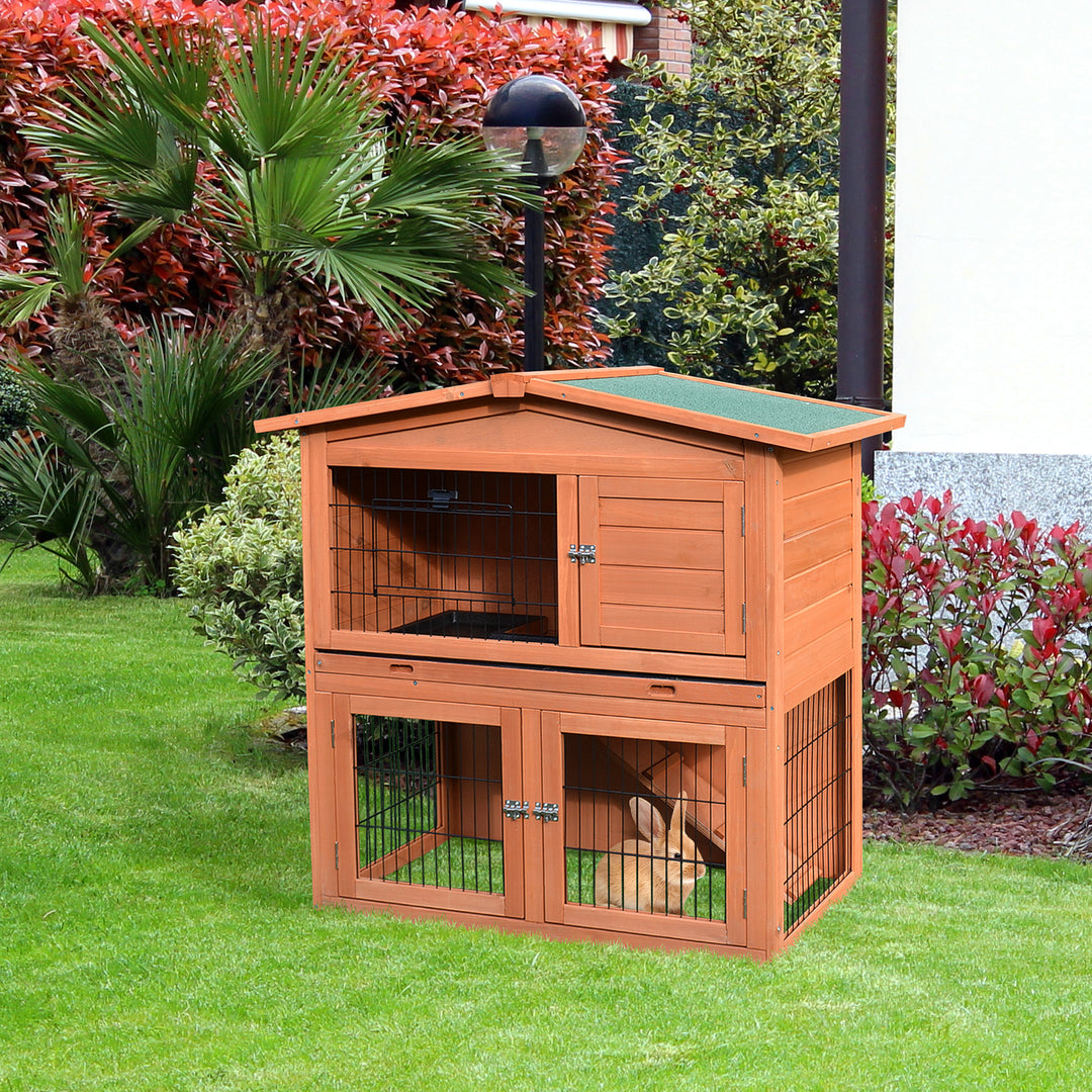 2 Tier Rabbit Hutch Guinea Pig Hutch Ferret Cage with Ramp Slide Out Tray for Indoor Outdoor 100.5 x 55 x 101 cm