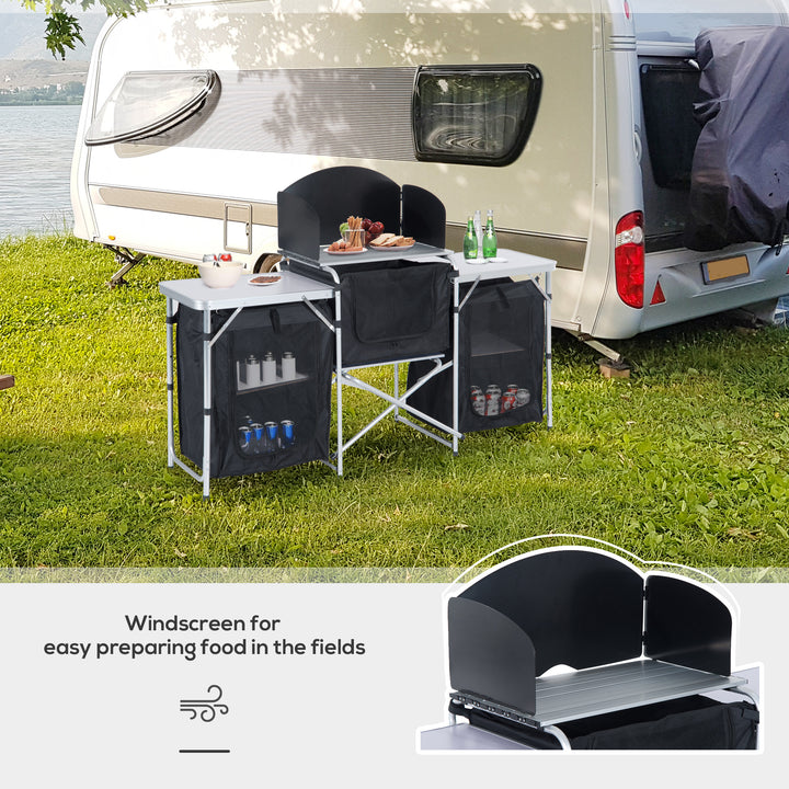 Portable Folding Camping Kitchen Table with Windscreen