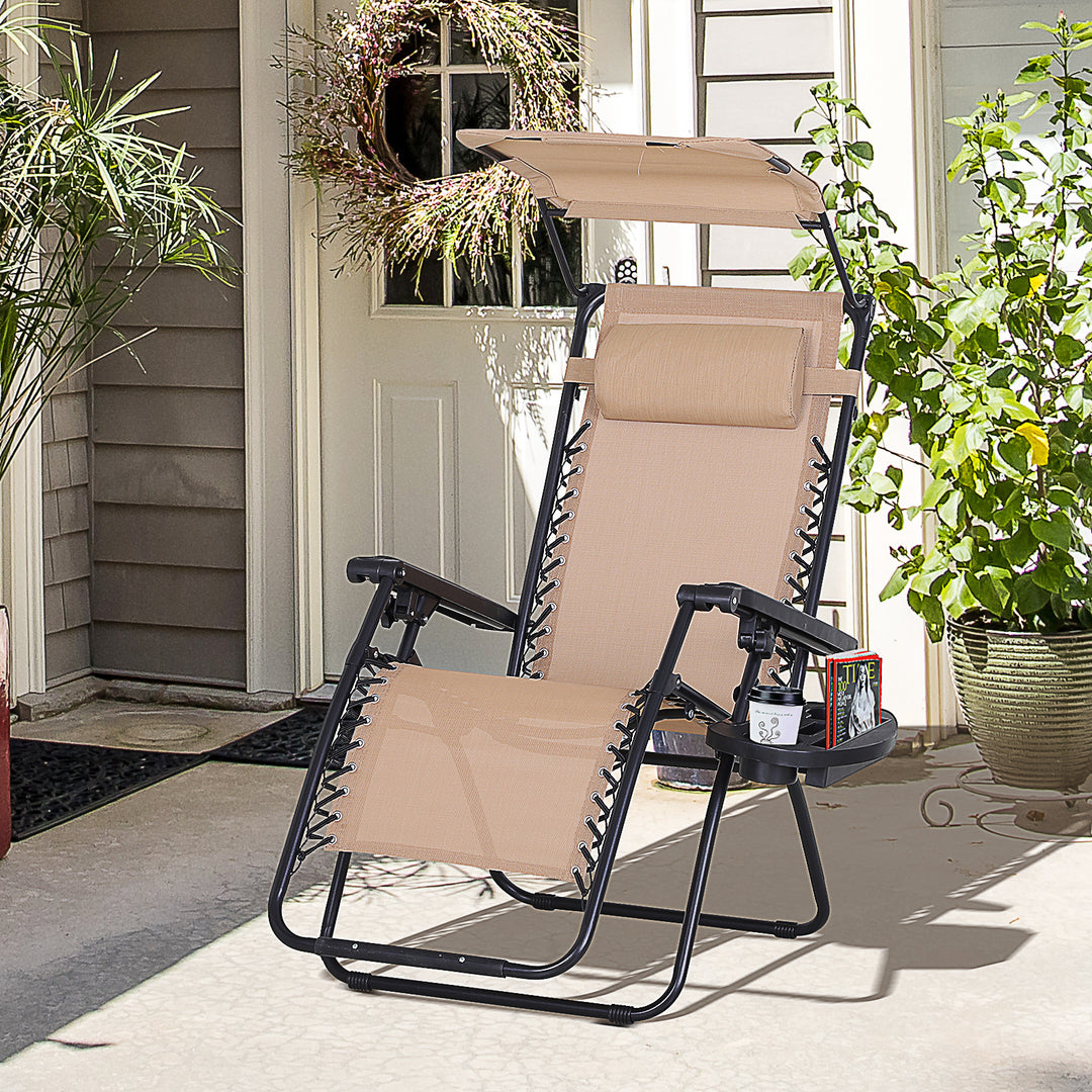 Outdoor Zero Gravity Recliner Chair with Canopy Shade and Cup Holder