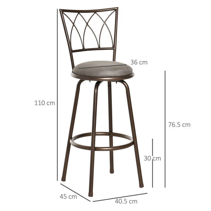 Set of 2 Bar Chairs Swivel Armless Upholstered Metal Frame Barstools with Backrest & Footrest